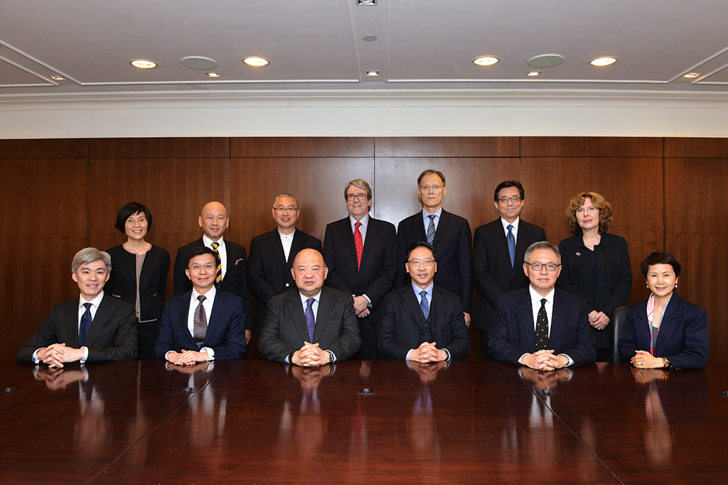 From left to right (front) Mr Eugene Fung, SC; Mr Paul Wan; Hon Chief Justice Geoffrey Ma, CJ; Hon Rimsky Yuen, SC, SJ; Hon Mr Justice Tang, PJ; Ms Angela Lee; (back) Ms Christine Fang; Mr Robert Pang, SC; Prof. Michael Hor; Prof. Christopher Gane; Prof. Lin Feng; Mr Allan Leung; Ms Michelle Ainsworth.